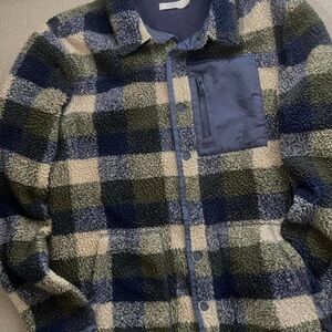 UGG Men's Blue and Green Checkered Sherpa Jacket